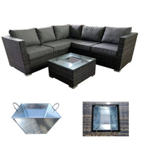 Thumbnail for Compton Grey Rattan Garden Furniture 5 Seat Corner Sofa and Ice Bucket Coffee Table Patio Set