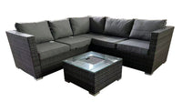 Thumbnail for Compton Grey Rattan Garden Furniture 5 Seat Corner Sofa and Ice Bucket Coffee Table Patio Set