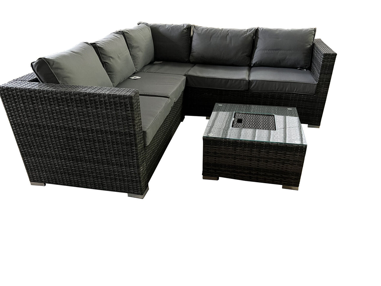 Compton Grey Rattan Garden Furniture 5 Seat Corner Sofa and Ice Bucket Coffee Table Patio Set