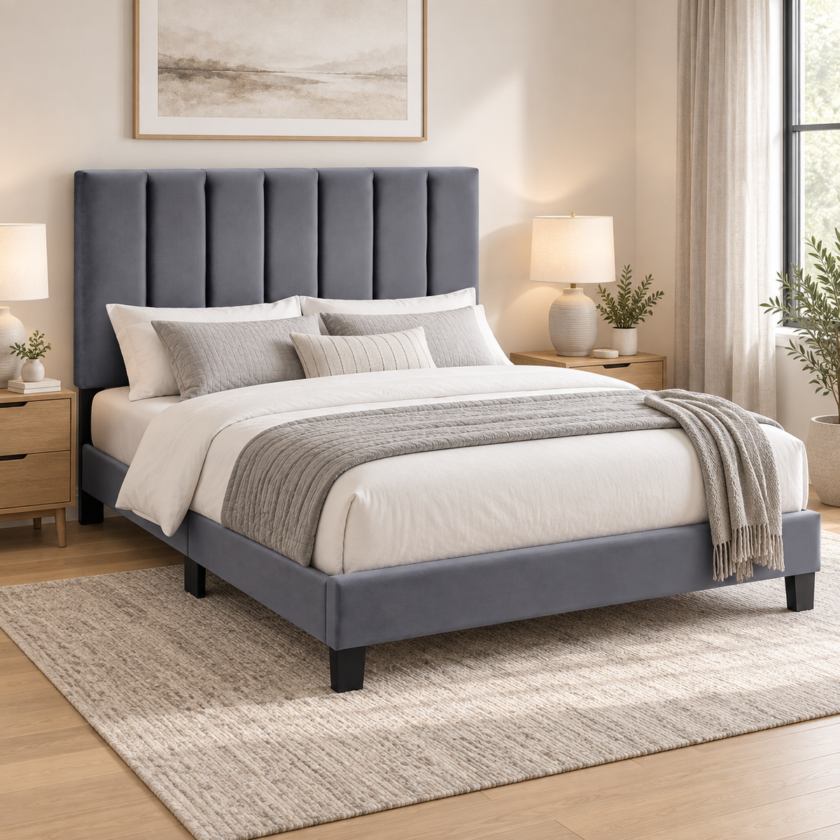 The Modena Upholstered Bed Frame with Adjustable Headboard