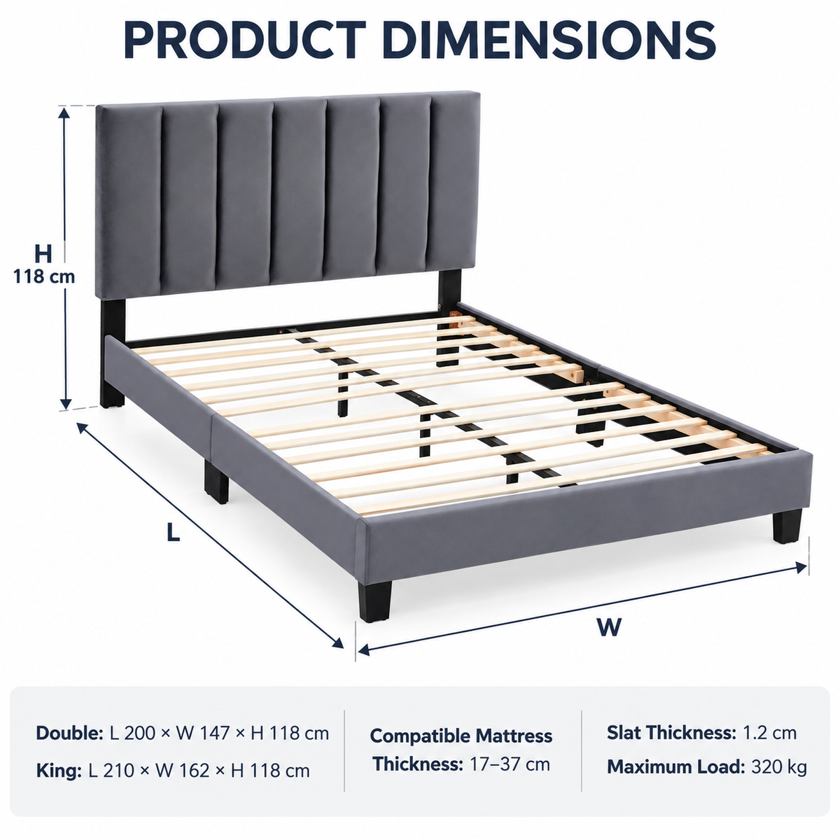 The Modena Upholstered Bed Frame with Adjustable Headboard