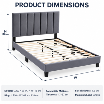 The Modena Upholstered Bed Frame with Adjustable Headboard