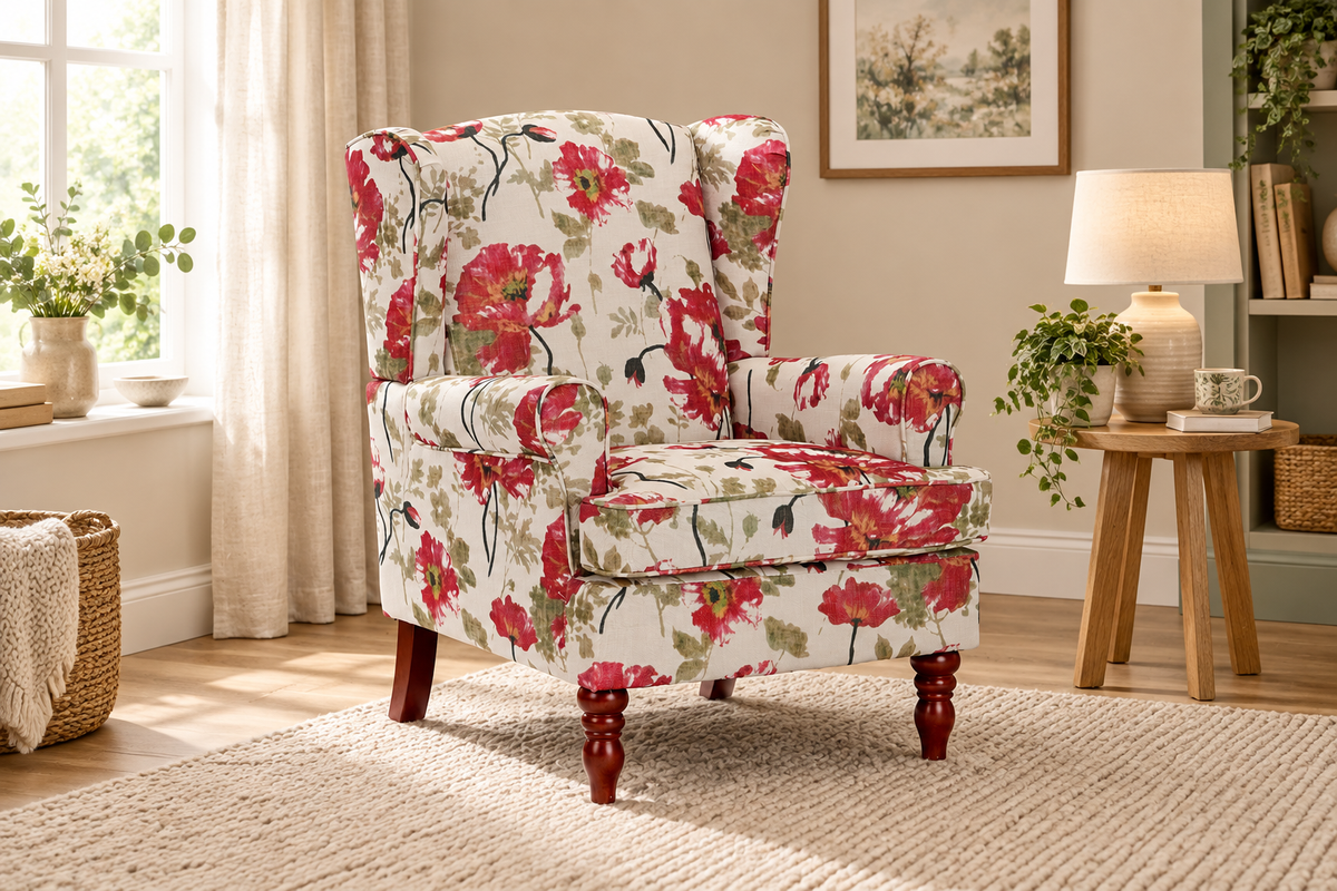 Poppy Floral Wingback Chair