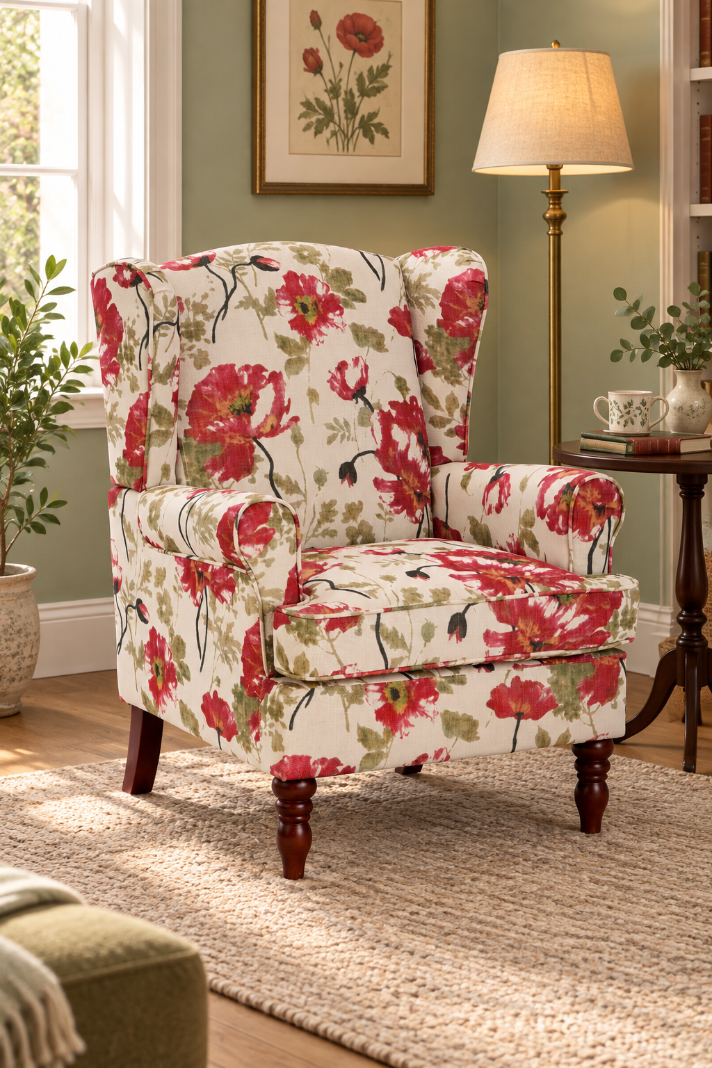 Poppy Floral Wingback Chair