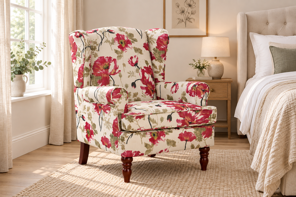 Poppy Floral Wingback Chair