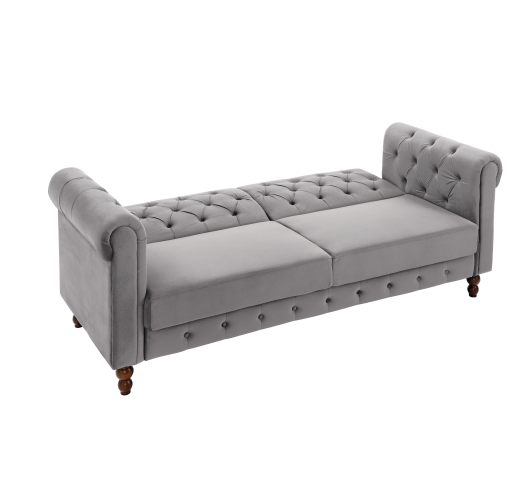 Royal Chesterfield 3 Seat Sofa Bed in Grey Velvet