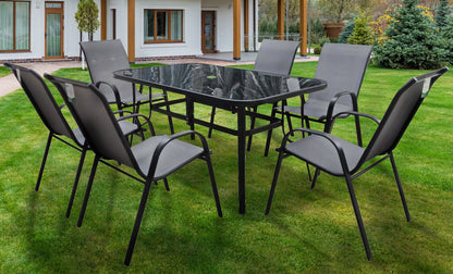 The Rufford - Black and Grey Metal 6 Seat Garden Dining Set - Madefor.Living