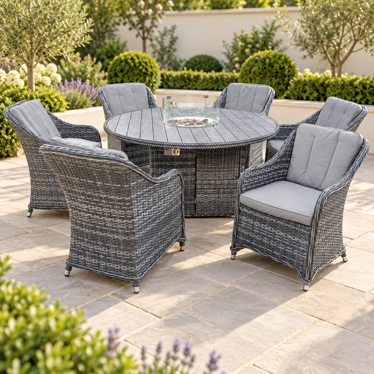 The Windle Six-Seater Rattan Firepit Garden Dining Set