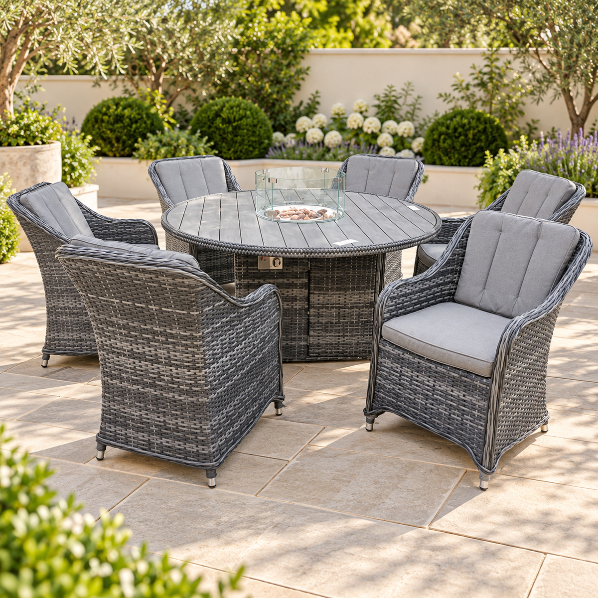 The Windle Six-Seater Rattan Firepit Garden Dining Set