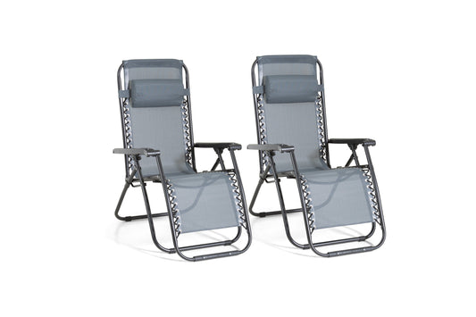 2 x Black & Grey Folding Zero Gravity Garden Chair