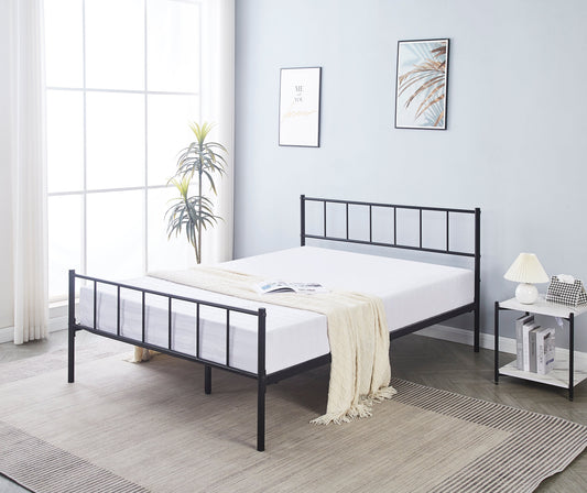 Black Double Metal Bed Frame with High Headboard and Large Storage Space